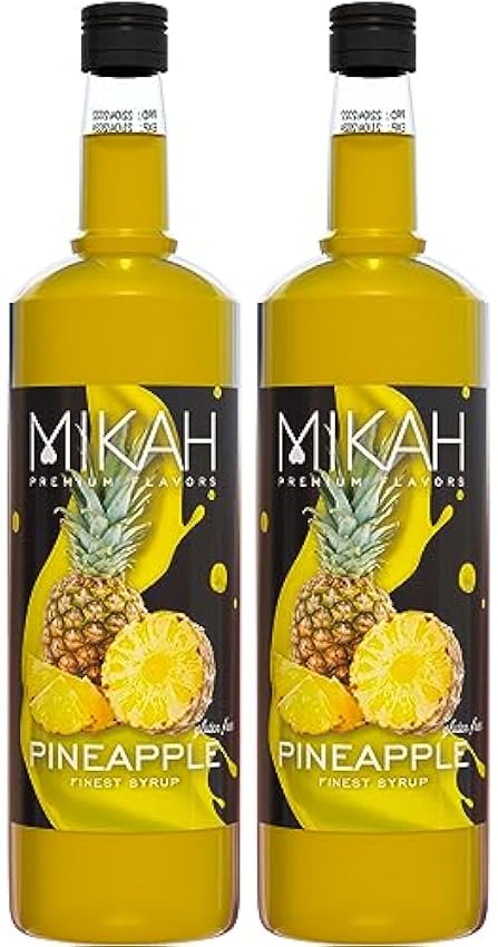 Mikah - Premium Flavors - Piña (piña) x2 | Jarabe para bebidas y postres | Uso profesional | 2 botellas de 1 litro (2 x 1000 ml) ec4Mxnr9