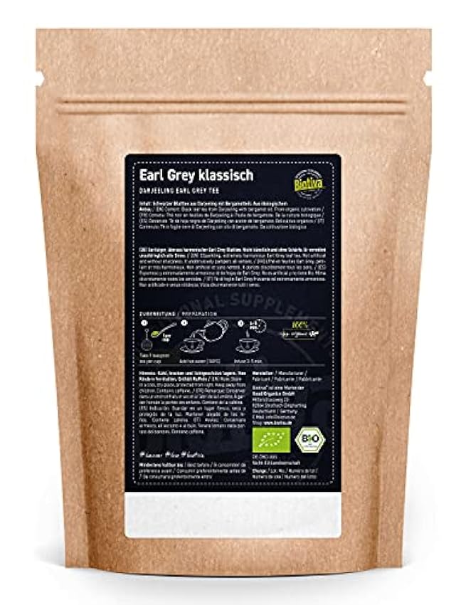 Biotiva Té negro Darjeeling Earl Grey 250g orgánico - refinado con aceite de bergamota - aroma picante y armonioso - vegano - embotellado y controlado en Alemania (DE-ÖKO-005) 3iyGxn2e
