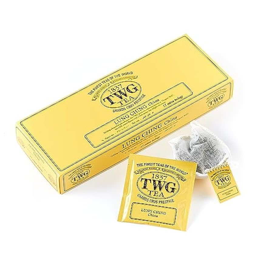 TWG Tea | Lung Ching Tea | Té Verde | Infusión de Jade Aromático | 15 Bolsitas de Té de Algodón Cosidas a Mano | Caja de Regalo Originales cwx07b7j