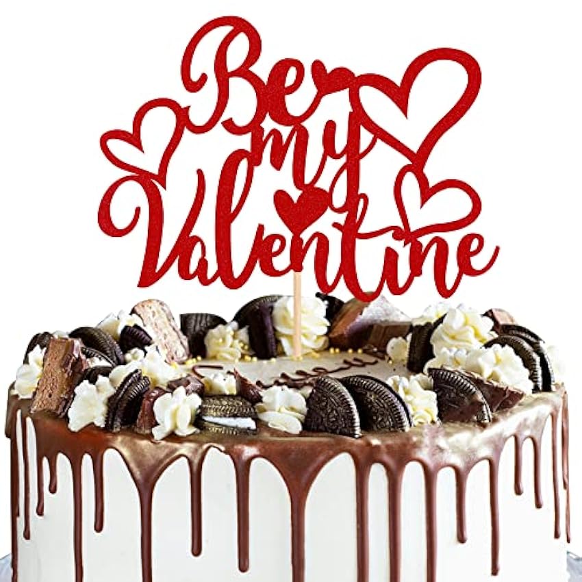 SYKYCTCY Paquete de 1 decoración para tarta de San Valentín con purpurina dulce corazón de amor para el día de San Valentín con tema de feliz día de San Valentín, boda, novia, ducha, fiesta de Eigjb7wJ
