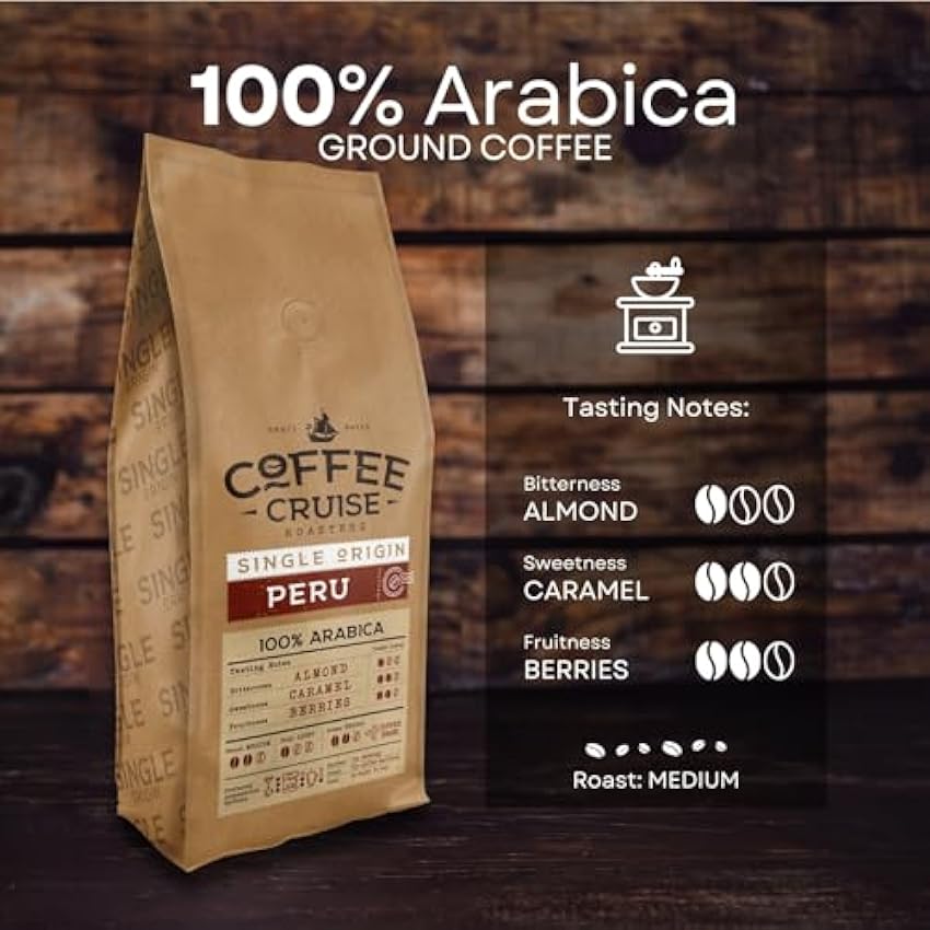 COFFEE CRUISE Perú Café en Grano 1kg - Tostado Medio - Aroma Caramelo y Hierbas - Para Todas Las Máquinas de Café - 100% Arábica cbBZNp0w