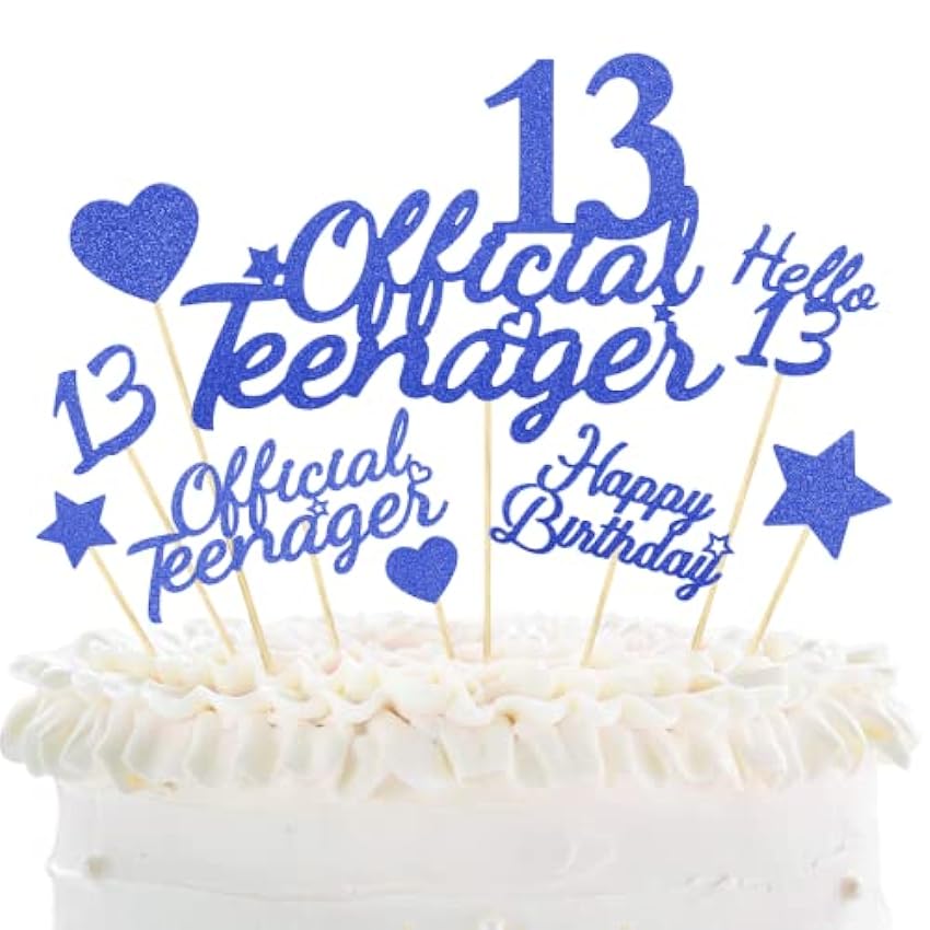 Happy 13th Birthday Cake Topper, Adornos Oficiales para Tartas de 13 Cumpleaños, Adornos de Magdalenas de Purpurina Cumpleaños para 13 años Niñas Niños Cumpleaños Fiesta 5vBxaeaH