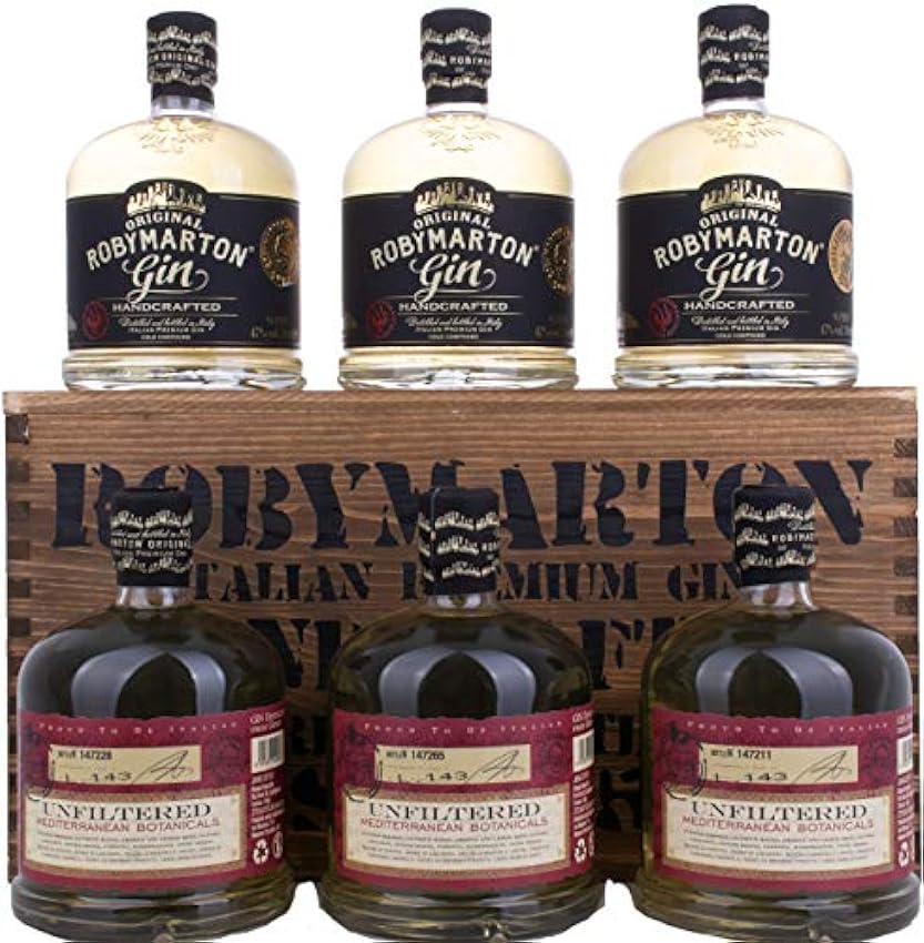 Roby Marton Gin Original Italian Premium Dry 47% Vol. 6x0,7l in Holzkiste 7GxIyCI1