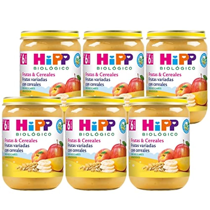 HiPP Biológico - Tarrito de Frutas Variadas con Cereales BIO - Pack 6x190g - 95% Fruta - 5% Cereales Integrales - Sin Azúcares Añadidos - Apto A Partir de 6 Meses 1pvJALU9