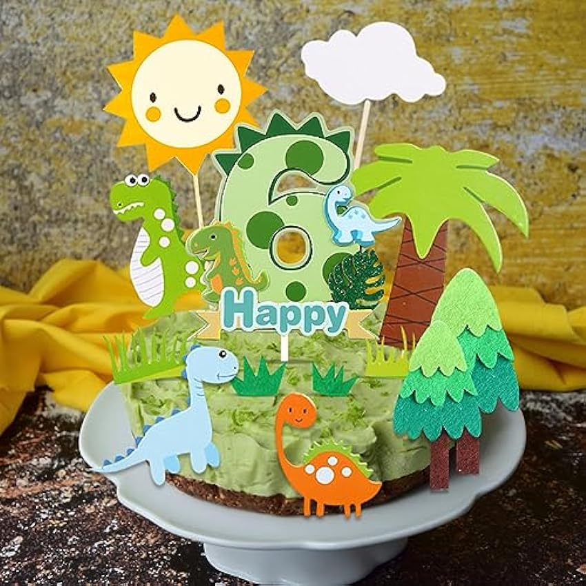 Guoguonb Decoración de pastel de dinosaurio de 4 años, decoración de pastel de selva verde, decoración de pastel de dinosaurio para fiesta de niños, decoración de cumpleaños, magdalenas para hornear dVxfYxgQ