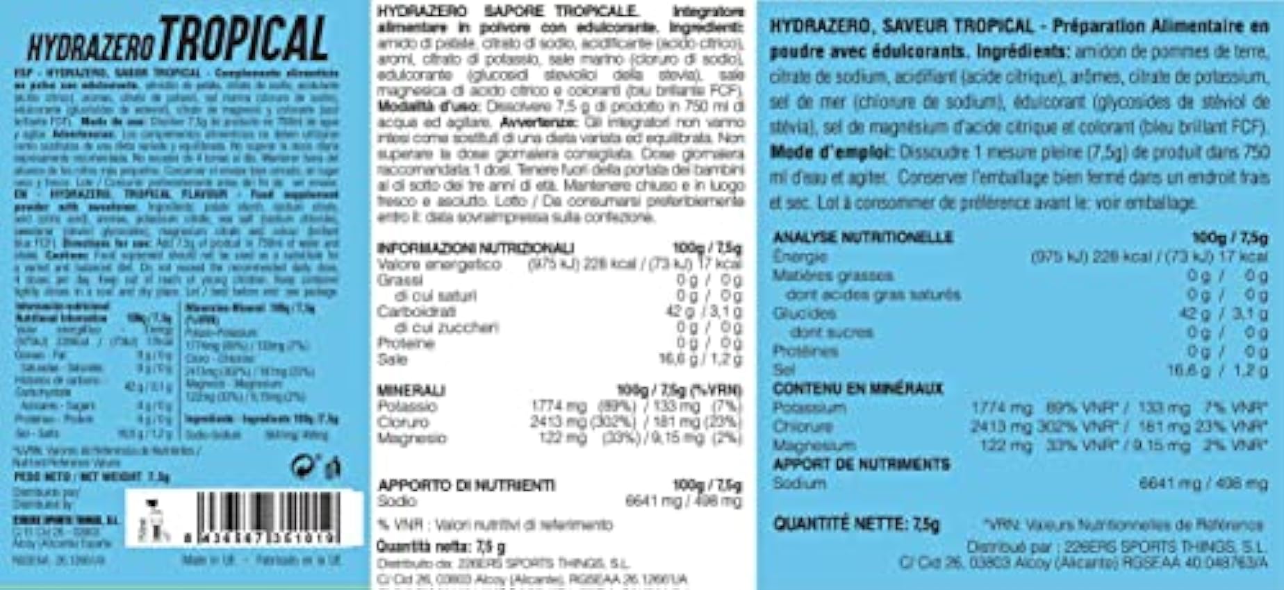 226ERS Hydrazero | Bebida de Sales Minerales en Polvo para Hidratación y Recuperación de Electrolitos, Tropical - 20 unidades 8oo6CAVk
