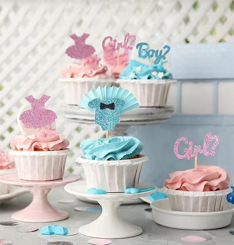Adornos para cupcakes para niños o niñas, color azul y rosa, 24 unidades FbLDAwWD