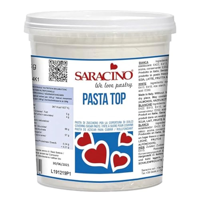 Saracino Pasta fondant Top Blanca Para cubrir De 1 kg M