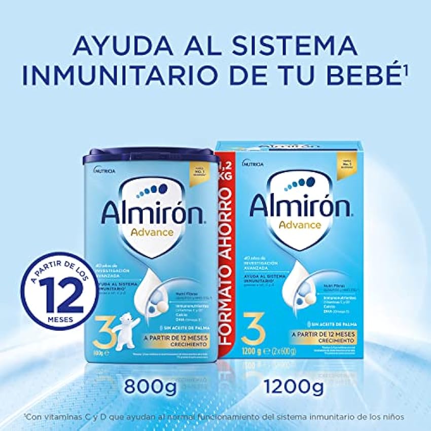 Almirón Advance 3, Leche de Crecimiento en Polvo para Bebé desde 12 Meses, Pack de 3x1.2kg EHgEOArF