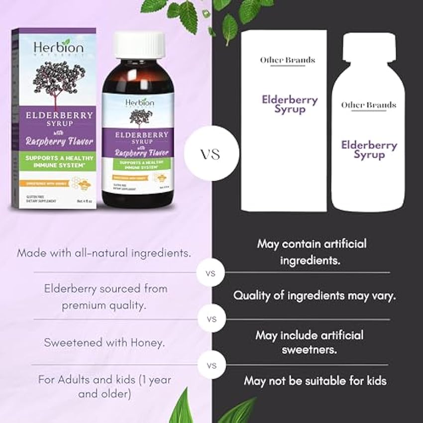 Herbion Naturals Elderberry Syrup – Healthy Immune System for Adults and Children, 1 year and Above, Honey Sweetened with Natural Raspberry Flavor B63q1gM7