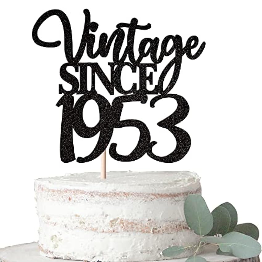 Xsstarmi 1 paquete de decoración para tartas vintage desde 1953 con purpurina negra para 70 cumpleaños para decoración de tartas de feliz 70 cumpleaños, fiesta, suministros de decoración de pasteles dNq2IFuX