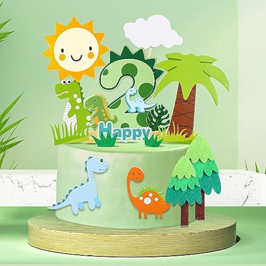 Guoguonb Decoración de pastel de dinosaurio de 4 años, decoración de pastel de selva verde, decoración de pastel de dinosaurio para fiesta de niños, decoración de cumpleaños, magdalenas para hornear dVxfYxgQ