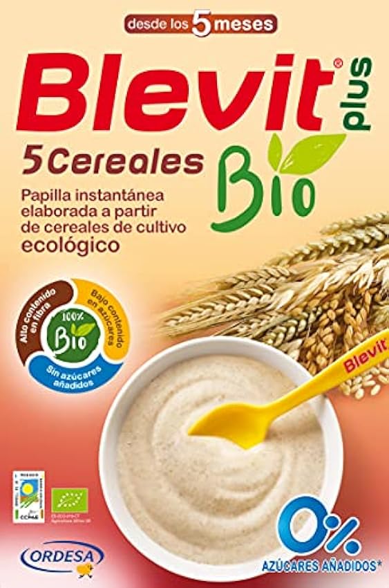 Blevit Plus Bio 5 Cereales - Papilla de Cereales para Bebé 100% Ecológica - Facilita la Digestión solo con Cereales Integrales - Sin Azúcares Añadidos - Desde los 5 meses - 250g 7nY43L2t