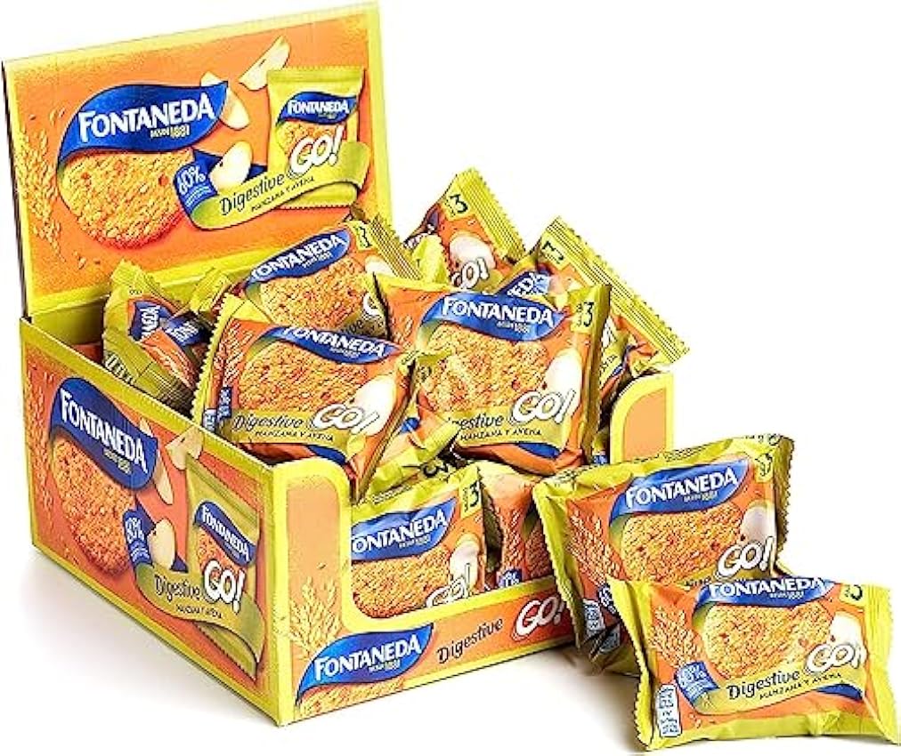 Fontaneda GO! Digestive Galletas con Avena y Manzana 60% de Cereales Fuente de Fibra 43g - Pack de 24 2m2o6sDL