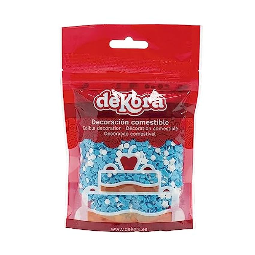dekora - Confeti Sprinkles Reposteria Comestible - Estrellitas y Círculos de Azúcar Azules y Blancos Adornos Comestibles para Tartas y Cupcakes - 100 g eOf19SGn