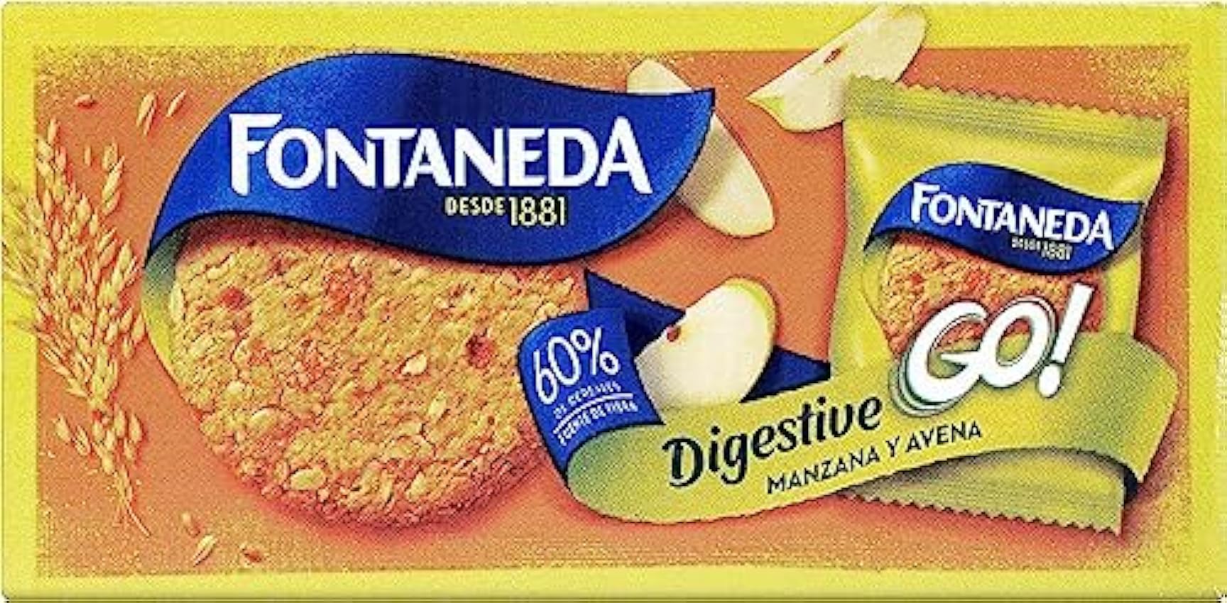 Fontaneda GO! Digestive Galletas con Avena y Manzana 60% de Cereales Fuente de Fibra 43g - Pack de 24 2m2o6sDL