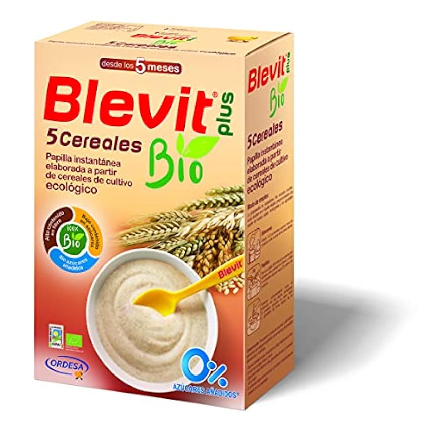 Blevit Plus Bio 5 Cereales - Papilla de Cereales para Bebé 100% Ecológica - Facilita la Digestión solo con Cereales Integrales - Sin Azúcares Añadidos - Desde los 5 meses - 250g 7nY43L2t