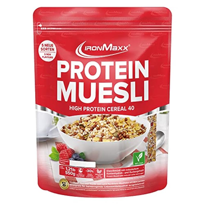 IronMaxx Muesli Proteico vegano, sabor galletas & chocolate, bolsa de 550g (1 paquete) 7MXUCGKV