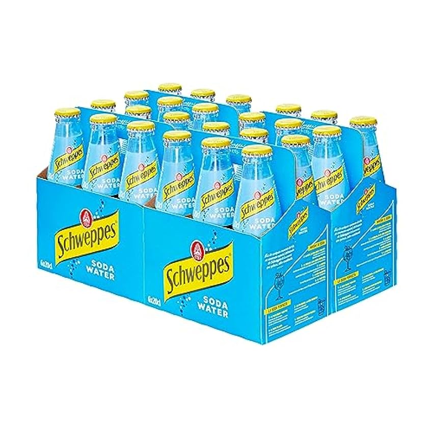 Schweppes Soda Water, Bebida Refrescante - Vidrio, Pack 4 cestas 6 x 20 cl (total: 24 botellas) AYpEsCGv