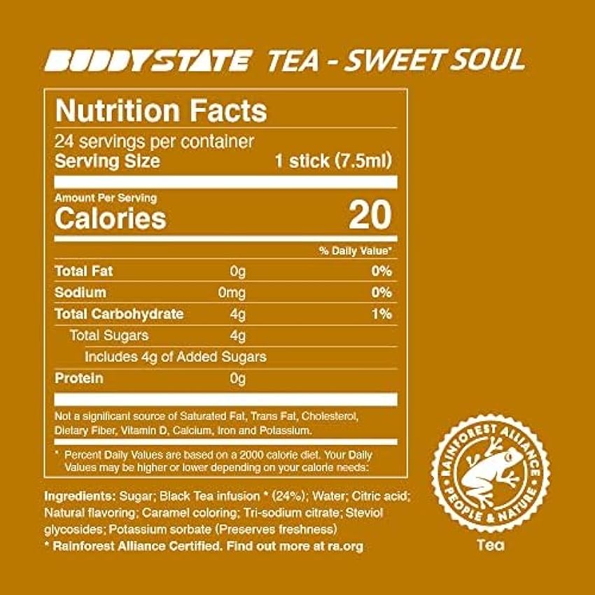 Buddy State Ice Tea Sabor Dulce | Refresco de Té Negro | Hipocalórico | Bajo en Azucár | Embalaje Ecológico | Un Sobrecito Hace 500ml de Te Helado | Caja de 20 Unidades 82cxBpVs