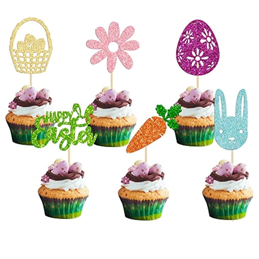 24 adornos para cupcakes de conejo de Pascua con purpur