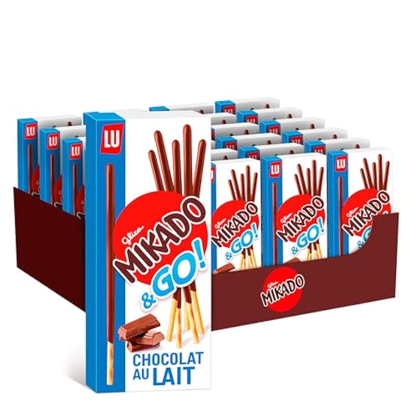 Mikado & Go!, Palitos de Galleta Crujientes de Chocolate con Leche, Pack de 24 x 39 gr e3Tfm8gS