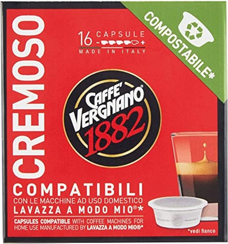 Café Vergnano 1882 Cápsulas Café Compatibles Lavazza A Modo Mio Compostables, Cremoso - 4 paquetes x 32 cápsulas (total: 128) B2xlBLmZ