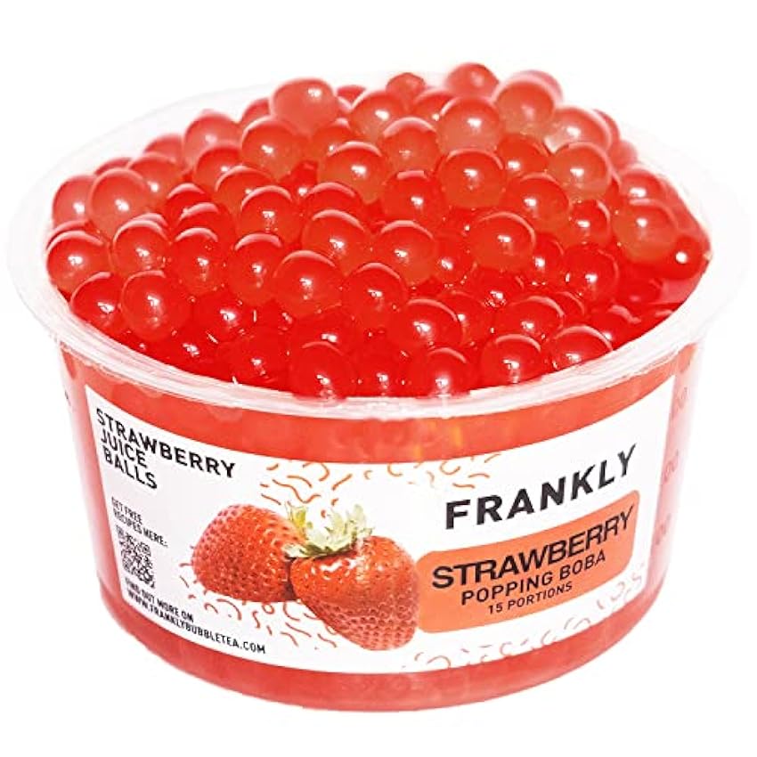 FRANKLY Popping Boba - Esferas de fruta para Bubble tea, té de burbujas, yogur, pasteles y dulces (Fresa, 450g) 6plZuH0K
