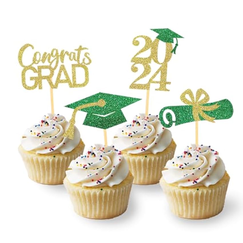 24 adornos para cupcakes de graduación, púas de graduac