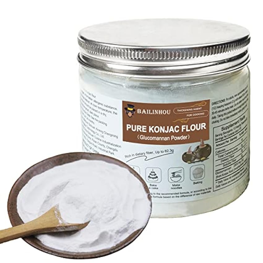 Bailinhou Premium Pure Konjac Gum konjac harina para cocinar [polvo de glucomanano] 200 g/7.05 oz fibra en polvo, sin gluten, agente espesante (pérdida de peso 100% pura y natural) ejTyT43u