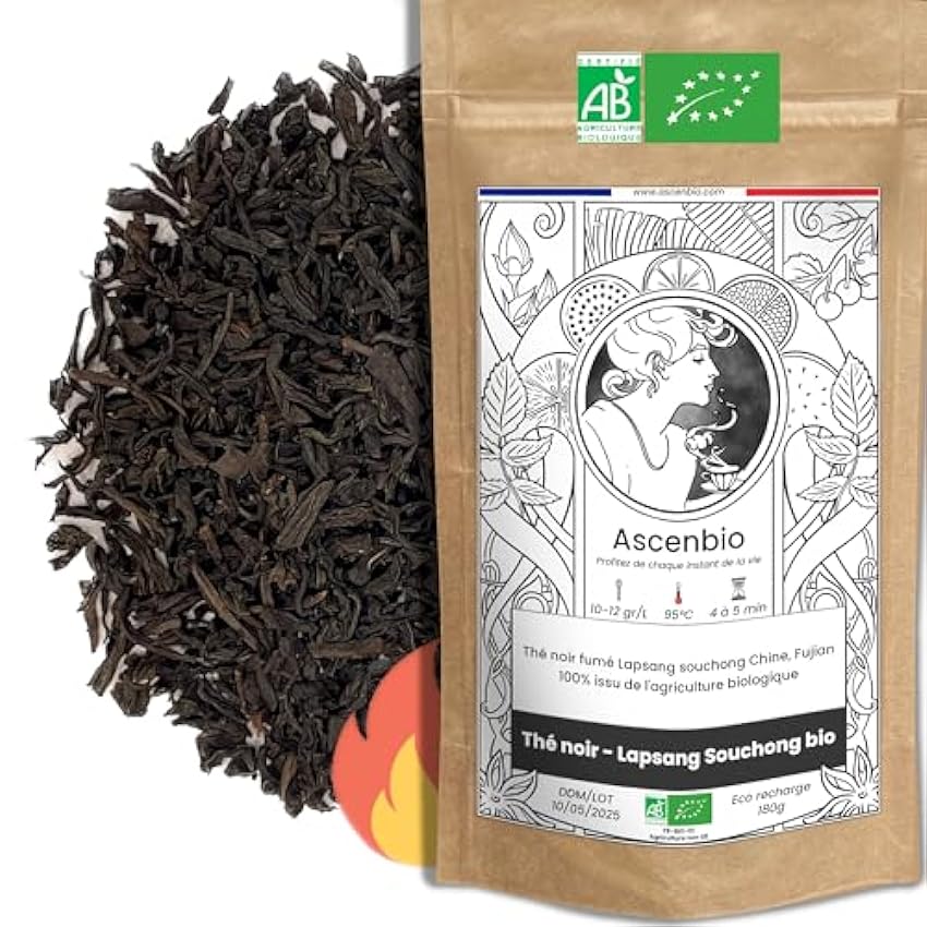 Ascenbio - Té negro - Lapsang Souchong orgánico - 180 g a granel - preparado y envasado en Francia - embalaje biodegradable 7p0mwtDB