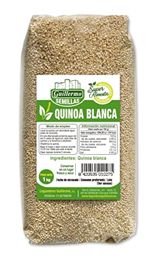 Guillermo | Quinoa blanca - Paquete 1kg. | Superalimento | Alto poder nutricional | Rica en hierro 00YAsKQ8