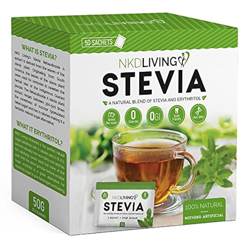Sobres de stevia y eritritol (50 sobres) de NKD Living 