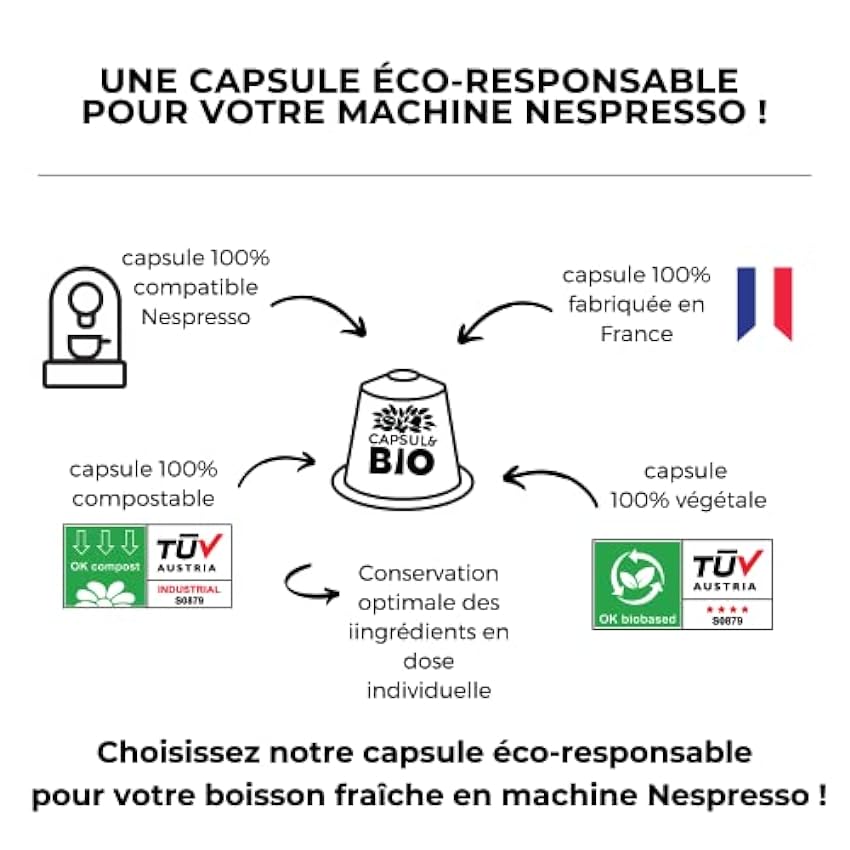 CAPSUL&BIO 40 Capsulas de Té helado bio - Jengibre limón y té verde - Biodegradables, sin aluminio y Compatibles con las máquinas de cápsulas Nespresso® - Rápido y delicioso - Fabricado en Francia 5VVIAFWd