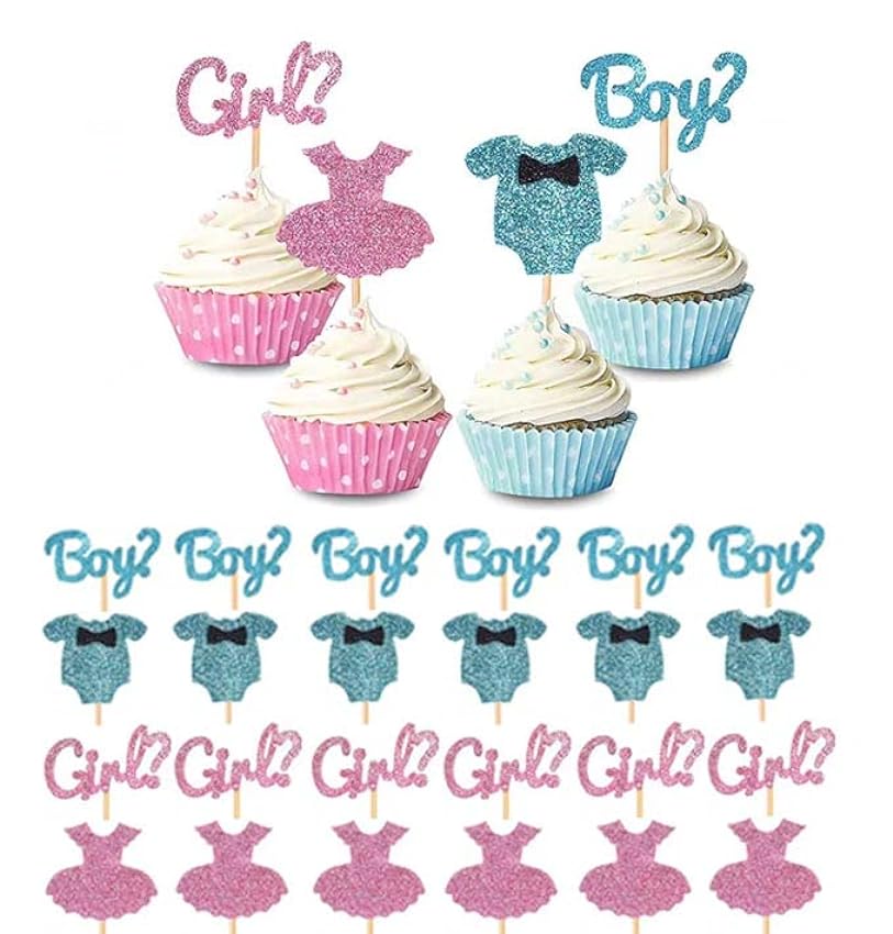 Adornos para cupcakes para niños o niñas, color azul y rosa, 24 unidades FbLDAwWD
