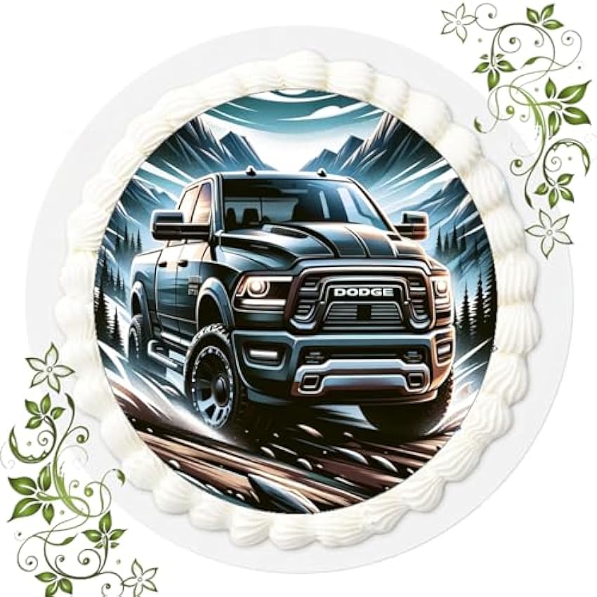 FONDANT Muscle Car n.º 12 - Decoración para tarta de cumpleaños con diseño de Dodge Ram, comestible para tartas, diámetro de 20 cm 13JFMGmE