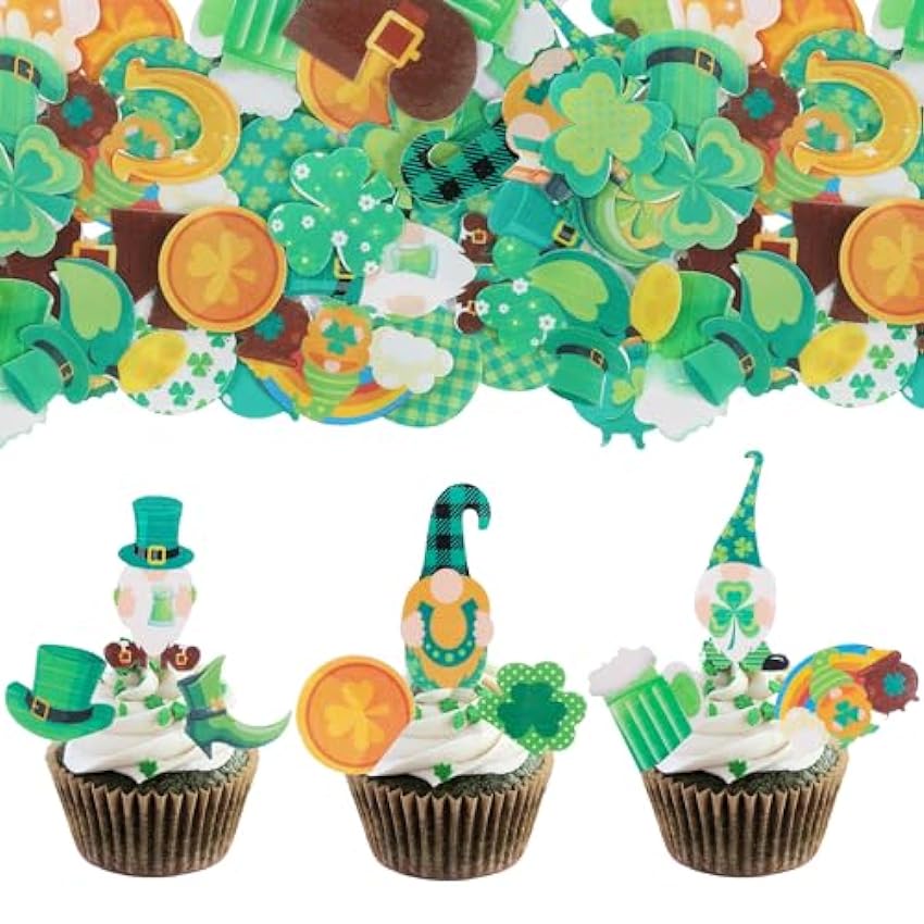 Gyufise 72 piezas de decoración comestible para cupcakes del día de San Patricio, palillos comestibles de cuatro hojas para tartas del día de San Patricio, suministros para fiestas temáticas del día enSwKq3N