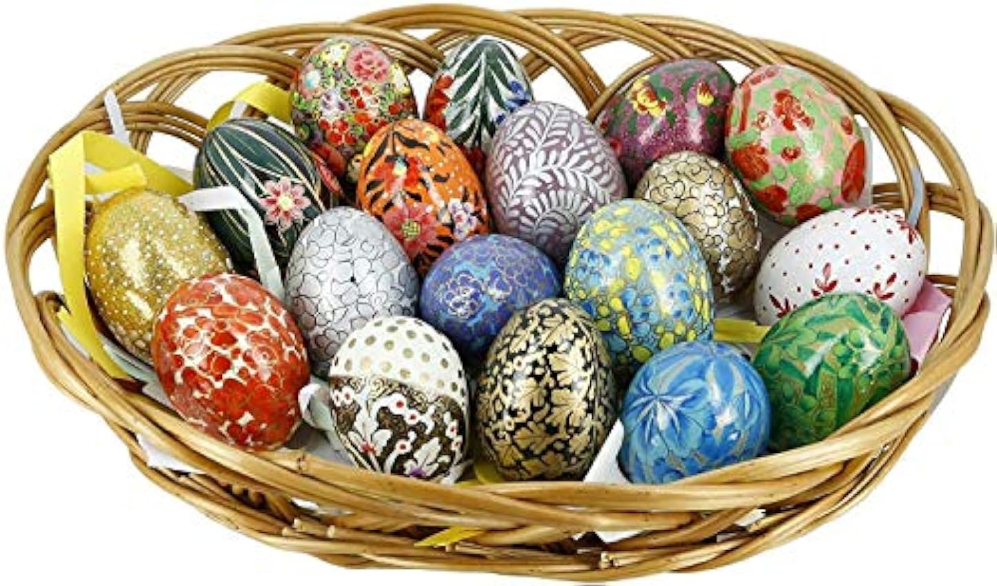 Ajuny Juego de 18 adornos de papel maché para decoración de Pascua, huevos de Pascua, perfectos para decoración de jardín 9nAfroSl