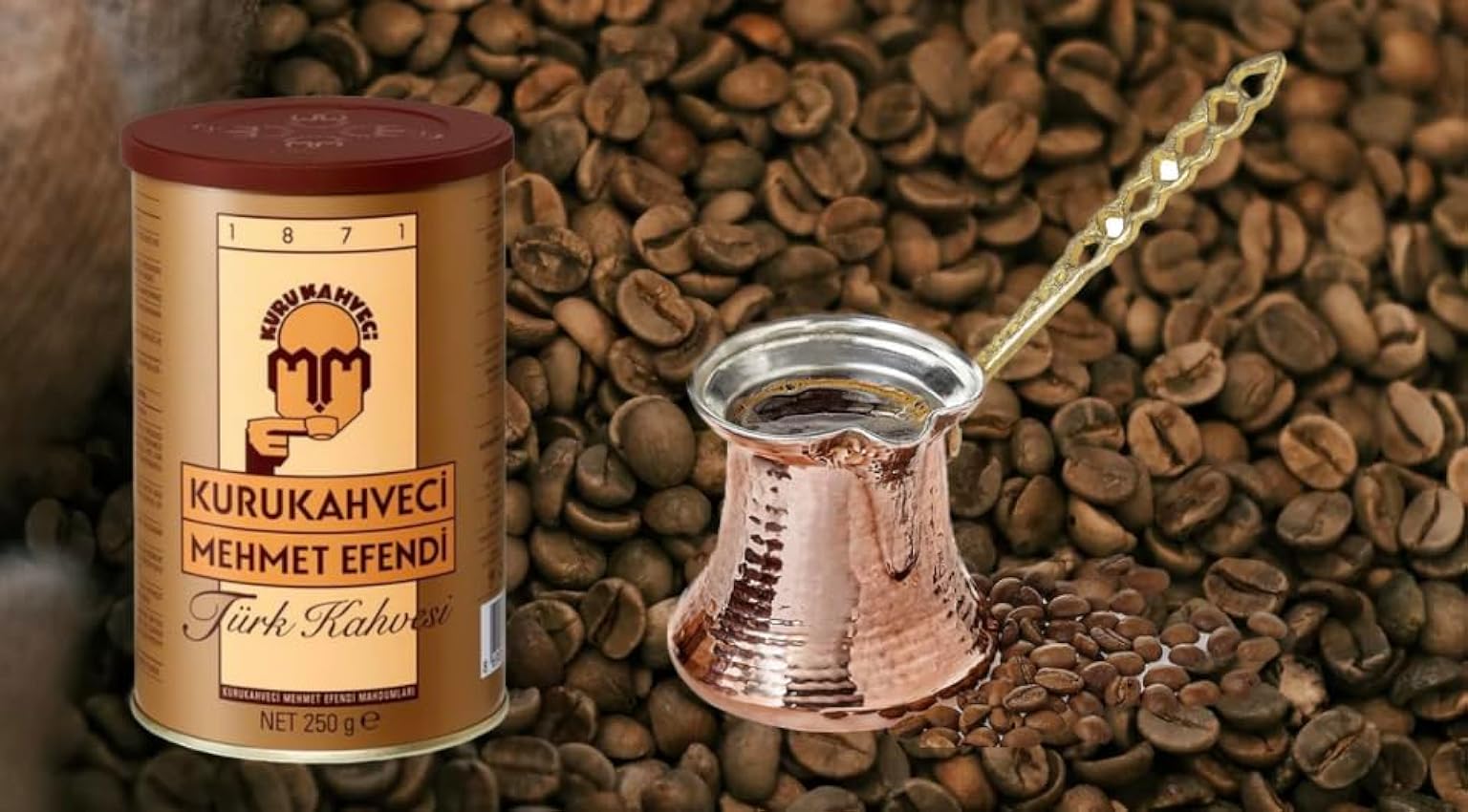 Cafetera de cobre turco con café turco Mehmet Efendi (250 ml, 3 tazas + 250 gr de café) d8s7Wb3B