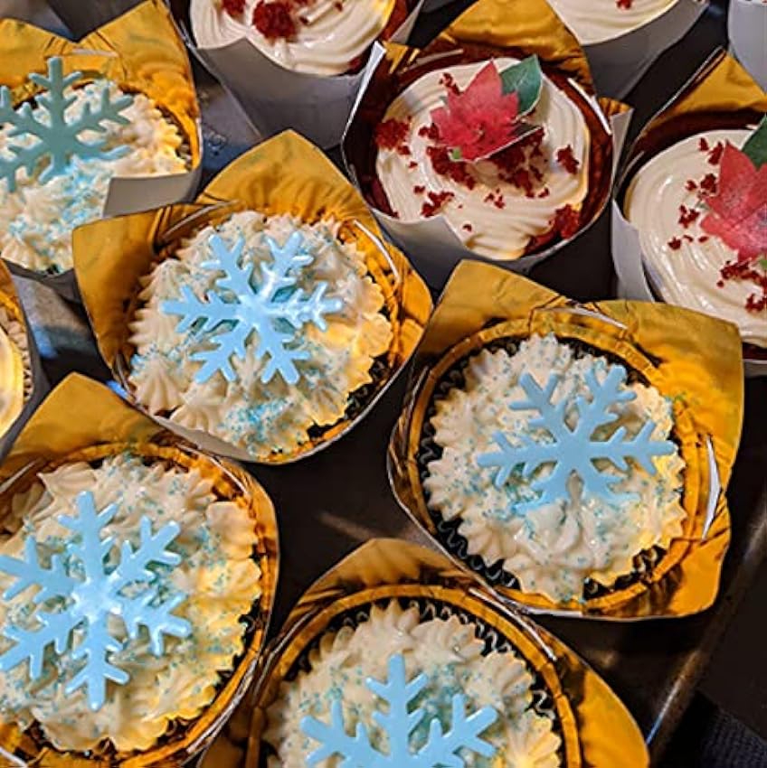 50 copos de nieve comestibles para decoración de tartas, copos de nieve, decoración comestible, decoración para tartas, copo de nieve, cupcakes, decoración comestible para tartas de invierno 4xYrW4xy