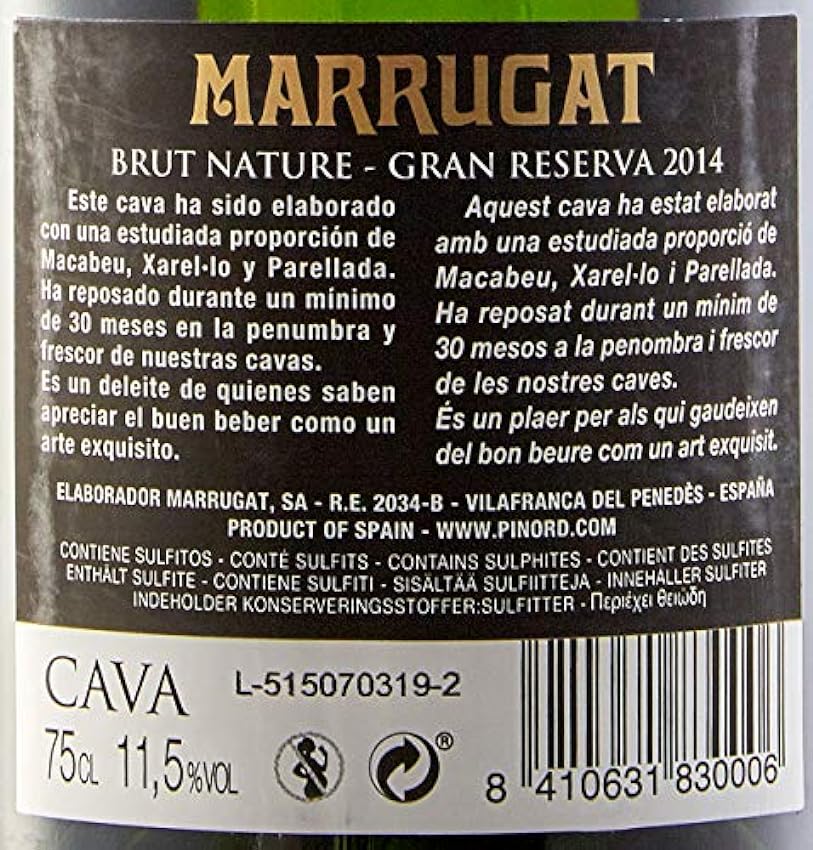 Pinord Marrugat Brut Nature Millesime Cava - Paquete de 6 x 750 ml - Total: 4500 ml 7SQAVTYJ