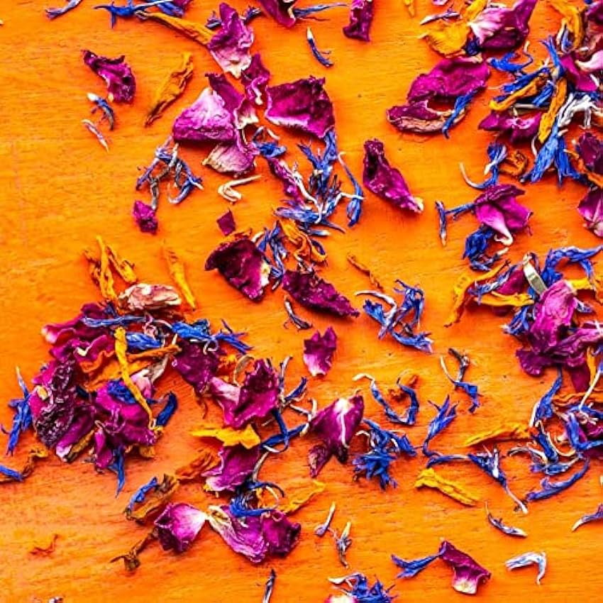 Pétalos de flores naturales secas comestibles ´Llama marroquí´ - 50g - Caléndula naranja, rosa roja y aciano azul - Visite la tienda para ver la gama completa (350) actzgb3f
